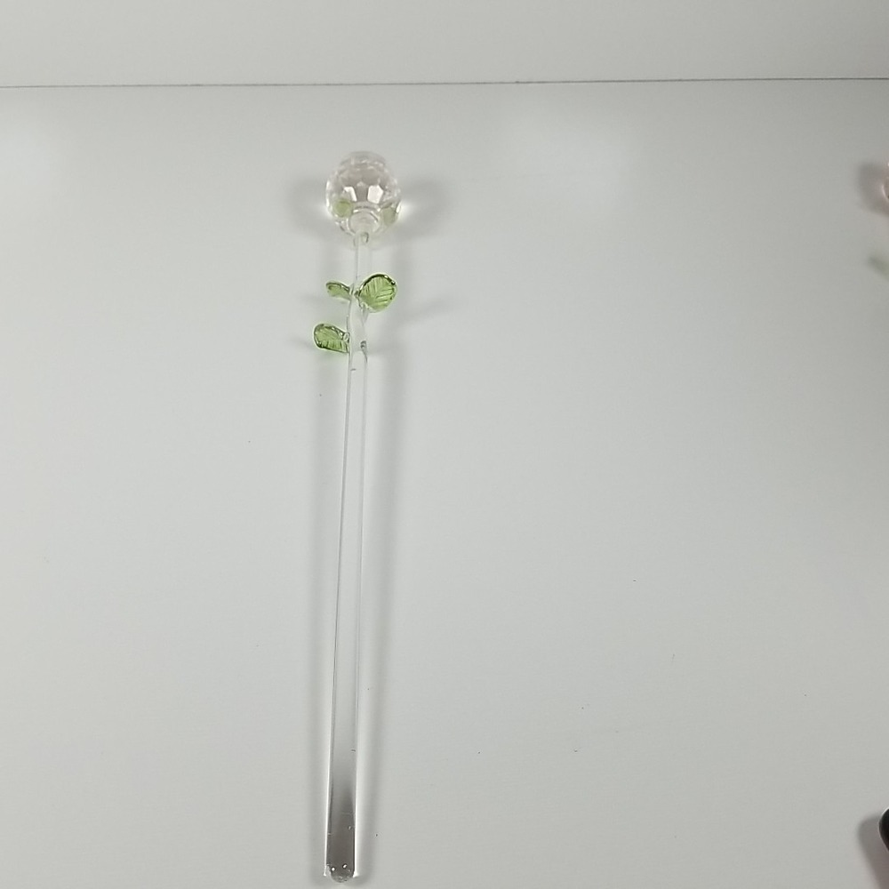 Vintage Hand Blown Art Glass Long Stem Light Pink  Rose 13"